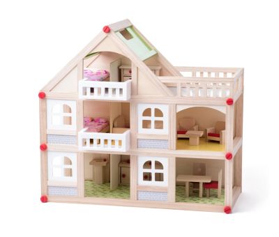 Dwupiętrowy domek dla lalek z tarasem