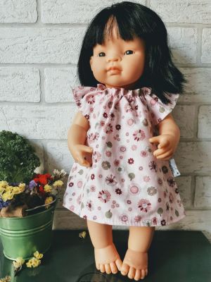 Sukienka dla lalki 38cm różowe rozetki