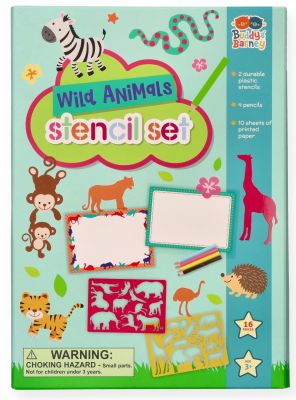 Szablony dzikie zwierzęta - zestaw z kredkami 