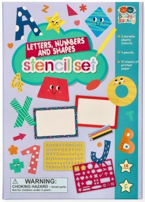 Szablony literki, cyferki i kształty - zestaw z kredkami 