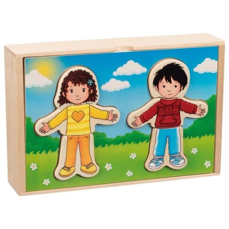 Drewniana układanka ubierz chłopca i dziewczynkę