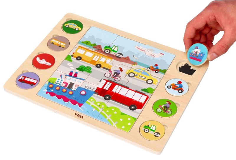 Układanka 2w1 Pojazdy- puzzle i gra odszukaj cień