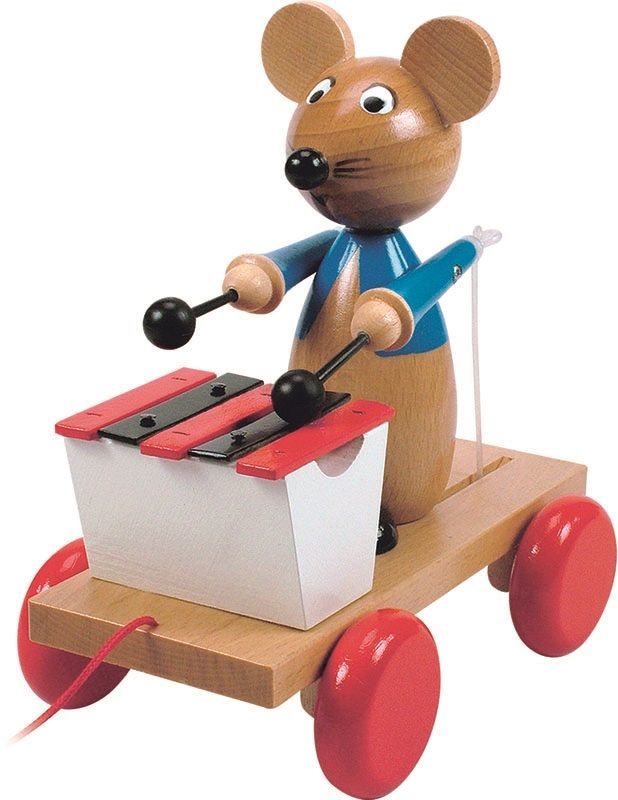Grająca mysz klasyczna zabawka drewniana z dawnych lat