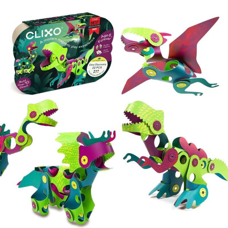 Clixo, Dinozaury - komplet 22 magnetycznych elementów