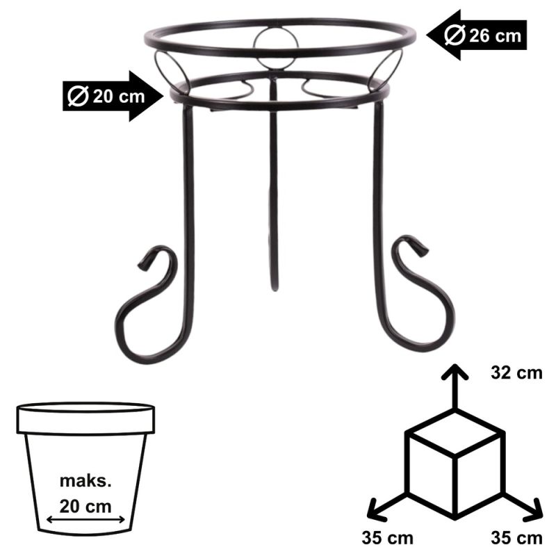 Kwietnik metalowy czarny klasyczny NERON 32 cm