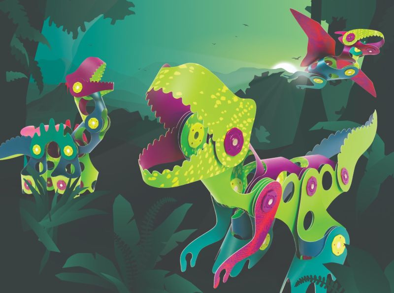 Clixo, Dinozaury - komplet 22 magnetycznych elementów