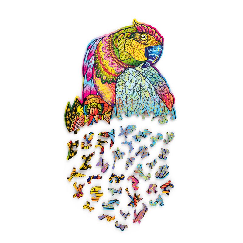 Puzzle drewniane kolorowe Papuga