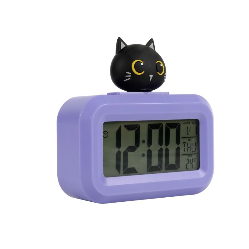 Budzik z kotkiem fioletowy