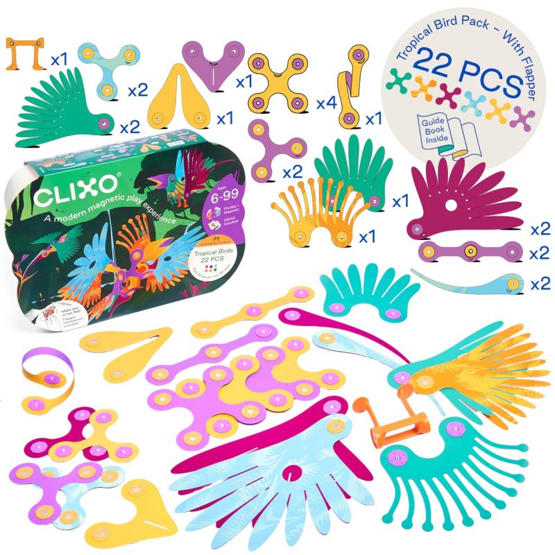 Clixo, Tropikalne ptaki z lasu deszczowego, klocki magnetyczne 22el