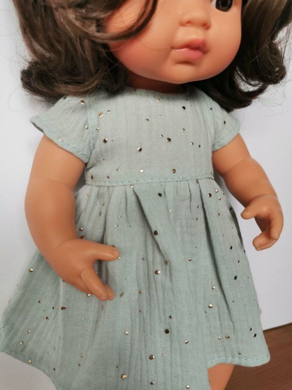 Sukienka dla lalki muślinowa 38 cm miętowa