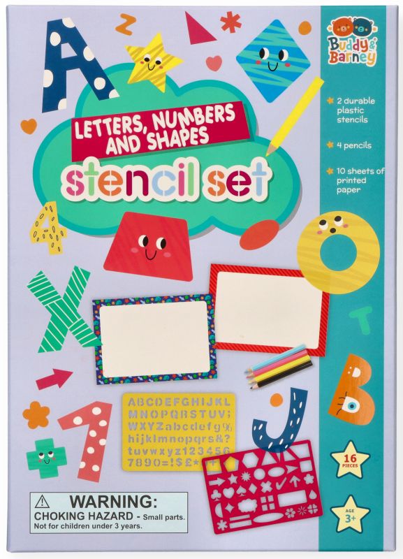 Szablony literki, cyferki i kształty - zestaw z kredkami