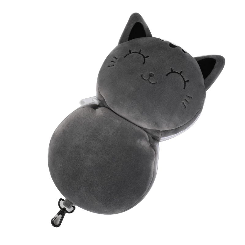 Poduszka podróżna z maską szary kot