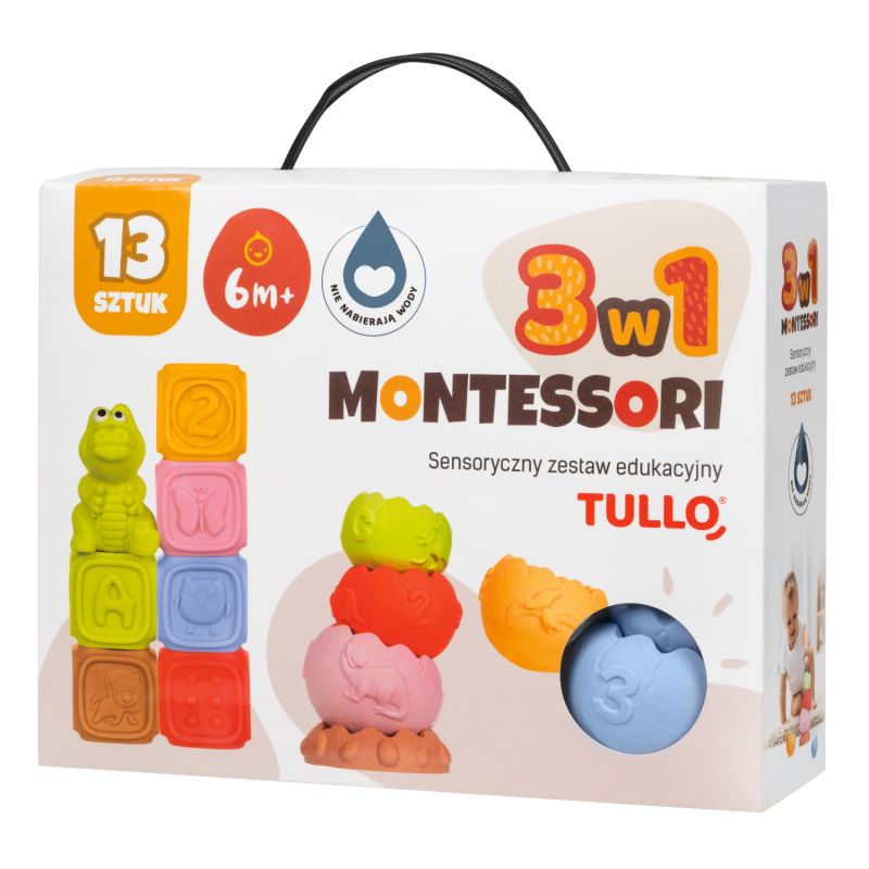 Zestaw Montessori  Klocki i piramida sensoryczna 13 el.