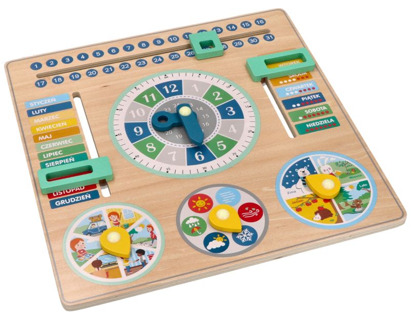 Drewniany polski Kalendarz z zegarem Adam Toys