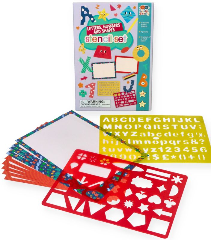 Szablony literki, cyferki i kształty - zestaw z kredkami