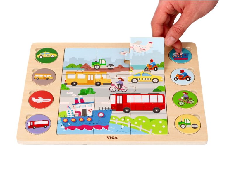 Układanka 2w1 Pojazdy- puzzle i gra odszukaj cień