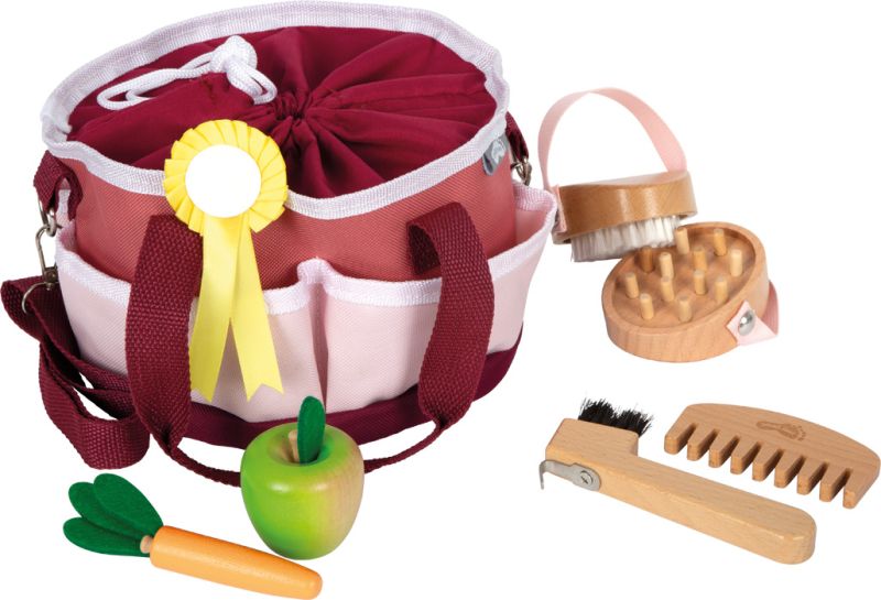 Zestaw do pielęgnacji hobby horsa w czerwonej torbie