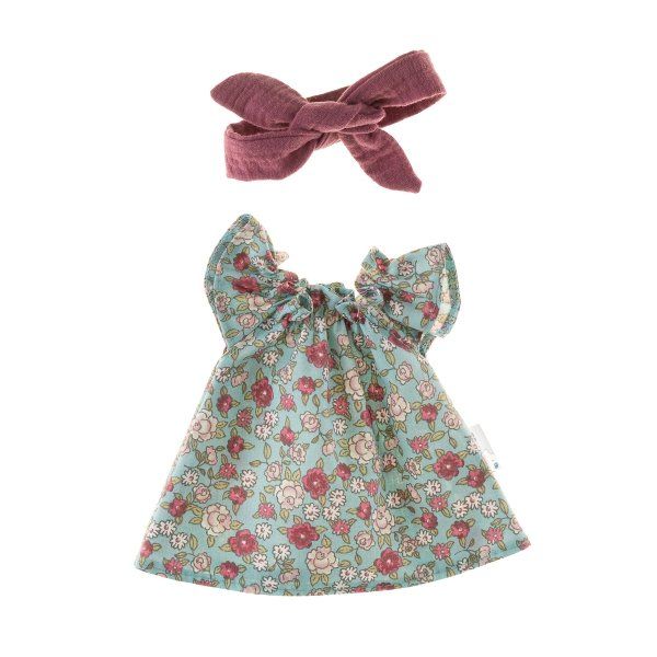 Sukienka z opaską dla lalki 32cm wrzosowe kwiatuszki