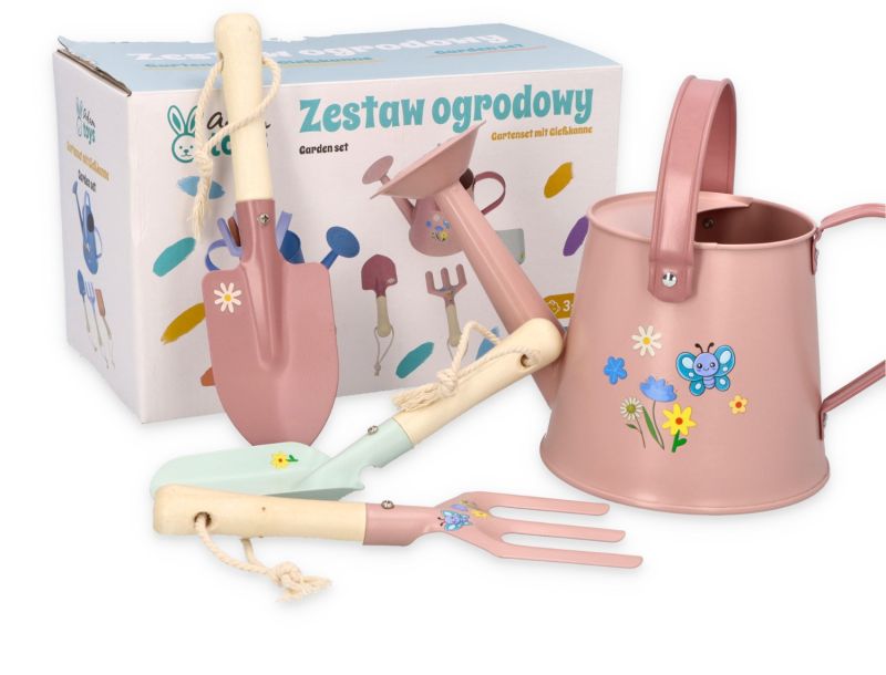 Różowy zestaw narzędzi ogrodowych