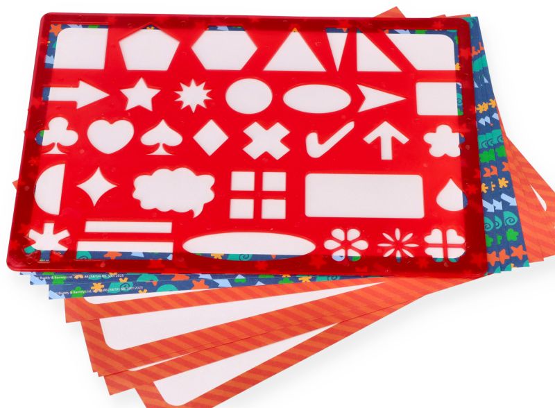 Szablony literki, cyferki i kształty - zestaw z kredkami