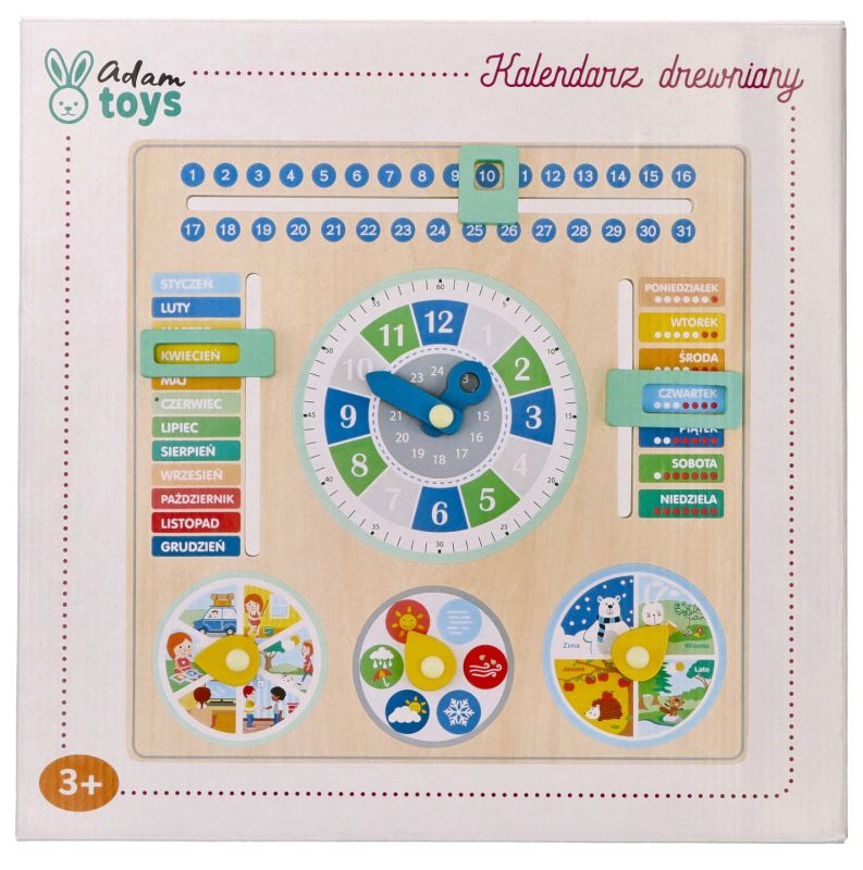 Drewniany polski Kalendarz z zegarem Adam Toys