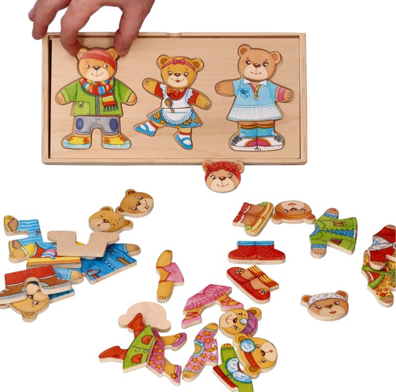 Puzzle drewniane ubierz misie