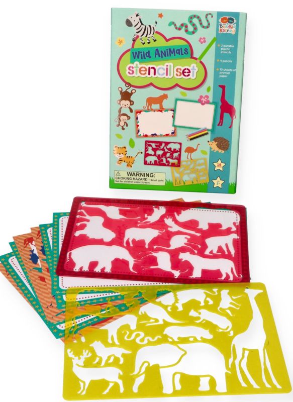 Szablony dzikie zwierzęta - zestaw z kredkami 