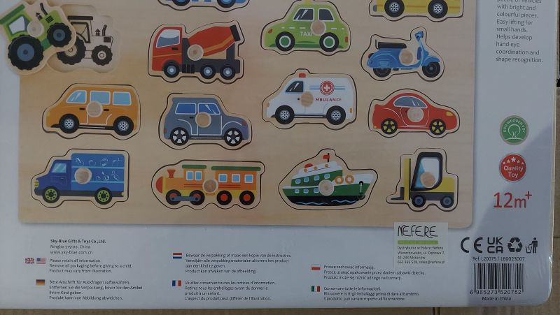 Duża drewniana układanka Transport - bezpieczeństwo produktu