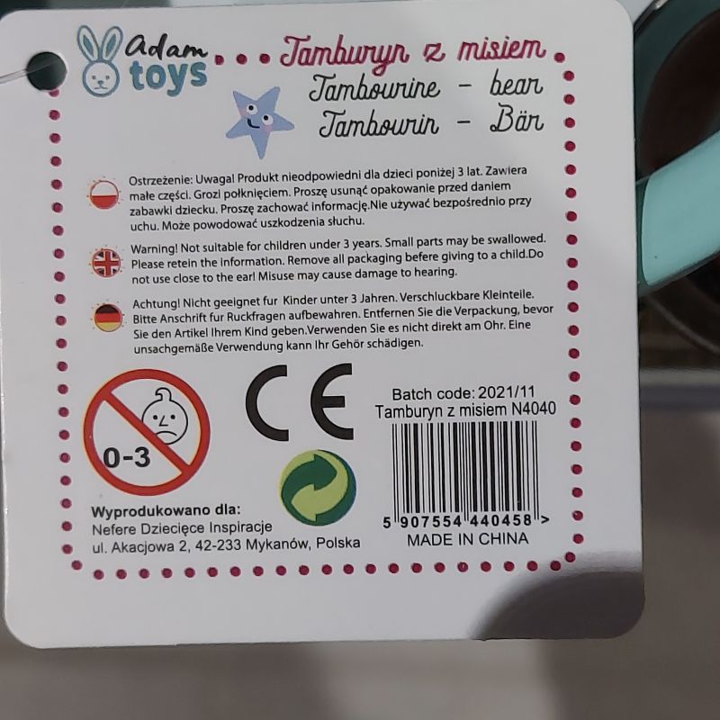 Tamburyn z misiem - bezpieczeństwo produktu
