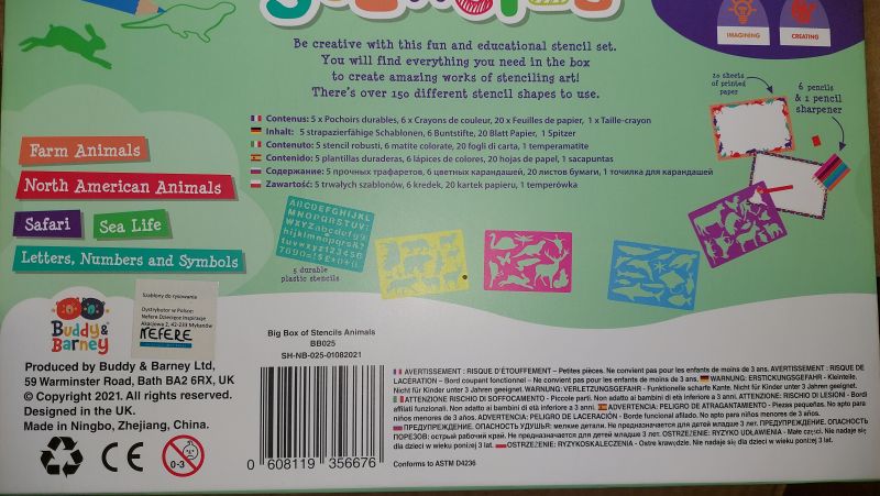 Szablony zwierzęta- duży zestaw Buddy  & Barney  - bezpieczeństwo produktu