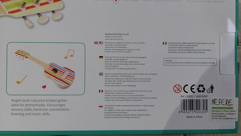 Tęczowa drewniana gitara 6-strunowa - bezpieczeństwo produktu