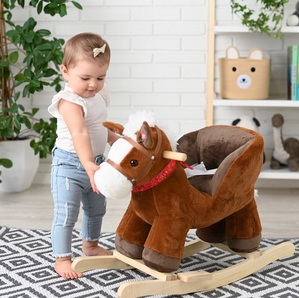 Konik Brązowy na biegunach z fotelikiem